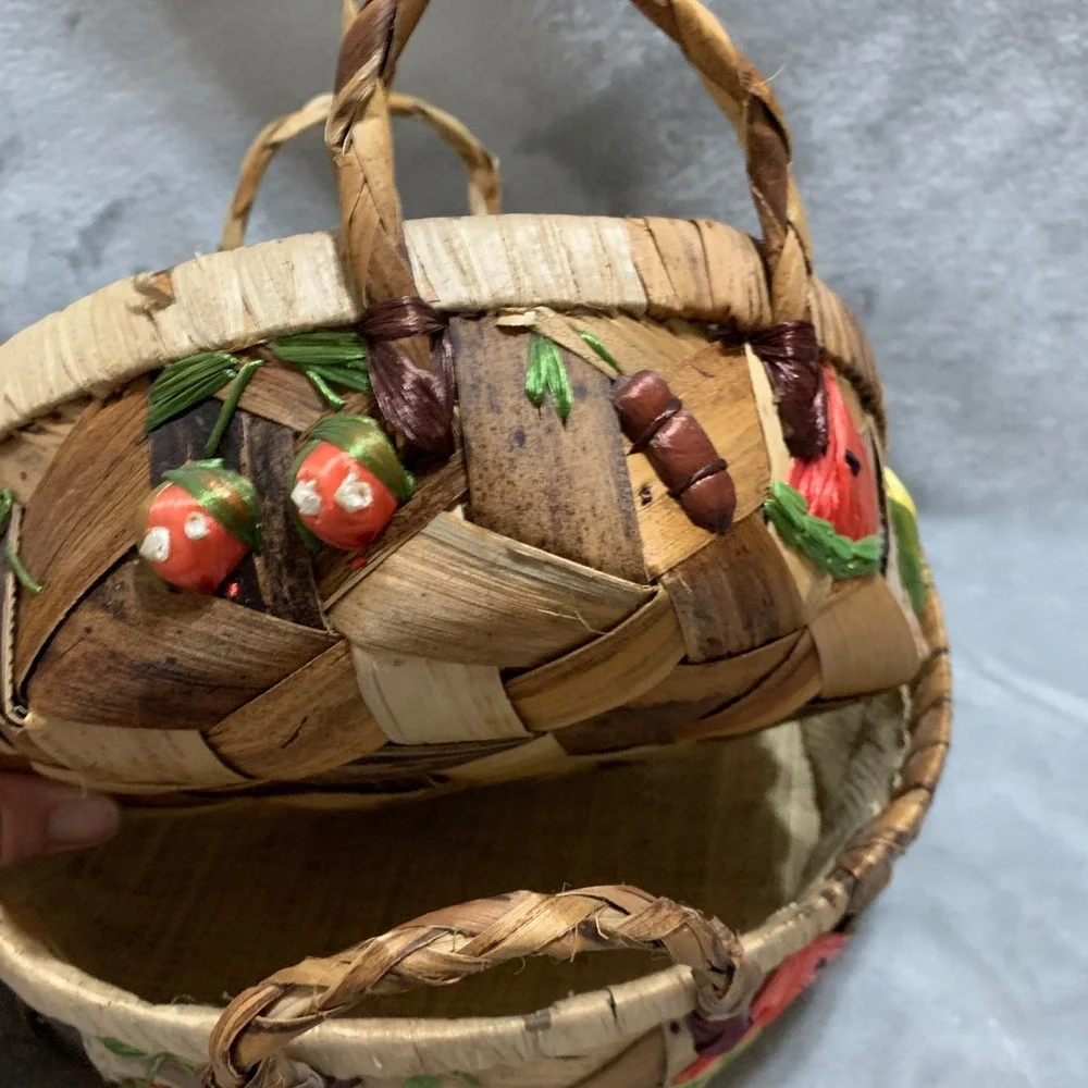 Woven Baskets Set of 3 Fruit Veggie Decor‎ Raffia Farmhouse Countrycore Vintage